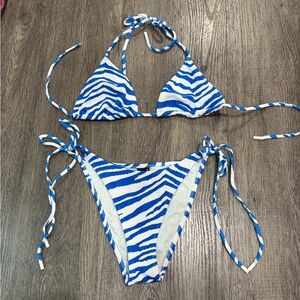 Triangl Blue and White Zebra Print Bikini